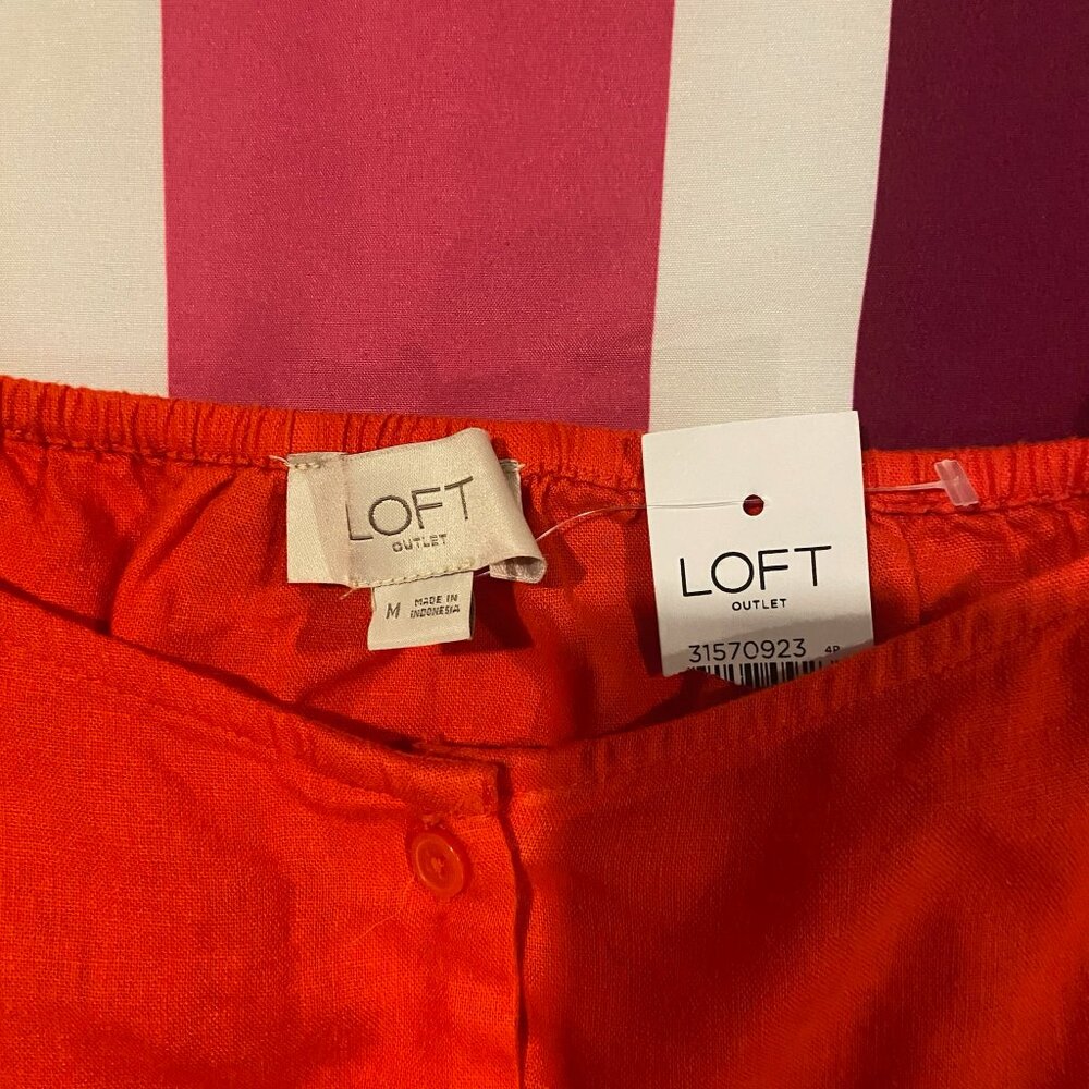NWT Loft Crop Top Puff Sleeves in Bright Red Sz M - Picture 2 of 5
